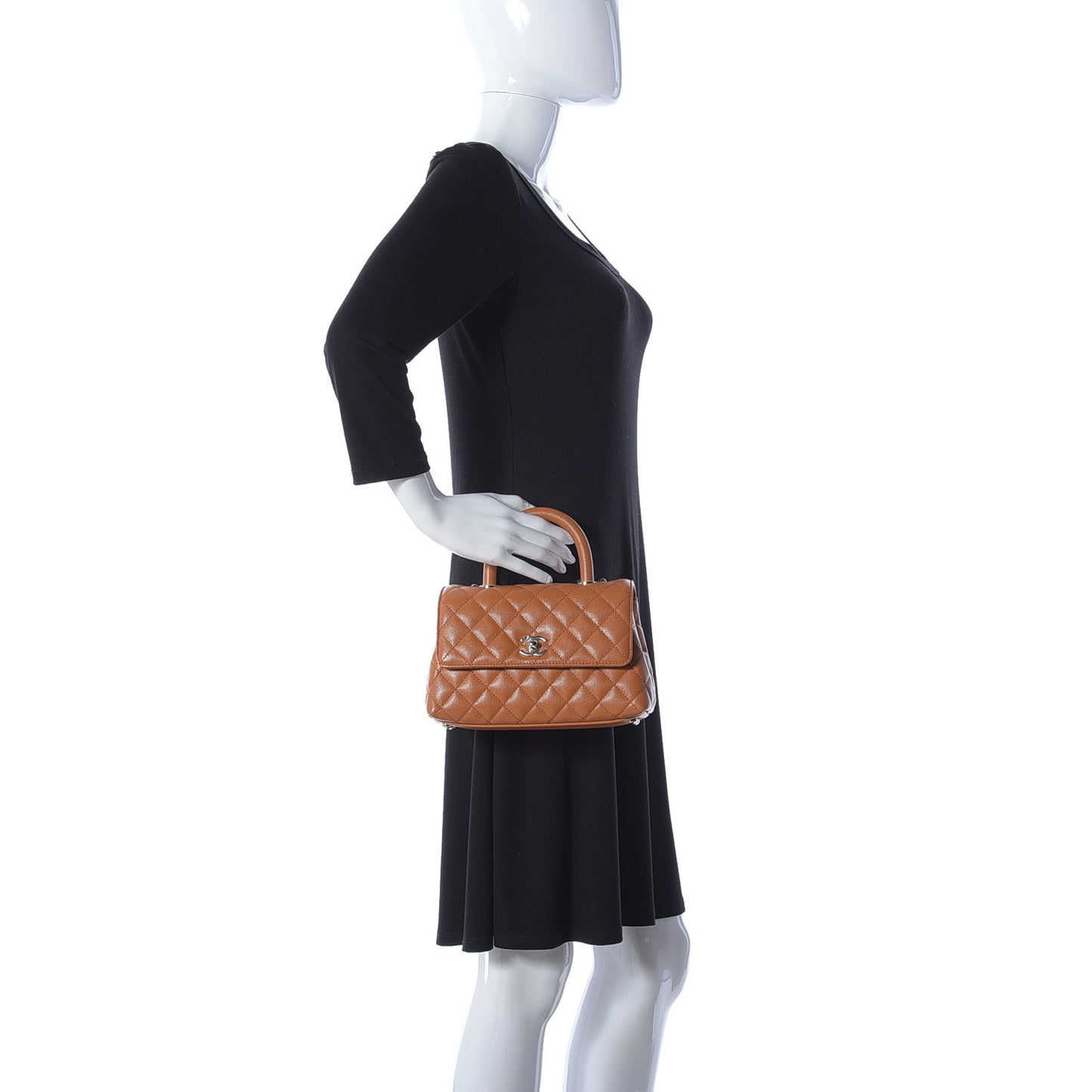 Caviar Quilted Mini Coco Handle Flap Light Brown