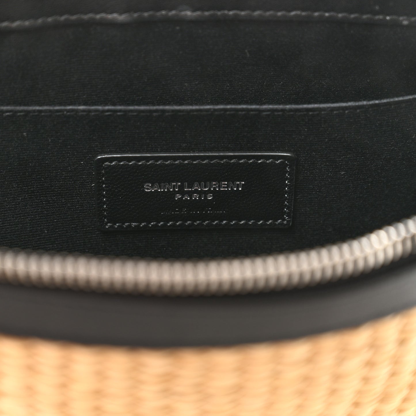 Raffia Calfskin Rive Gauche Zipped Pouch Naturale Black