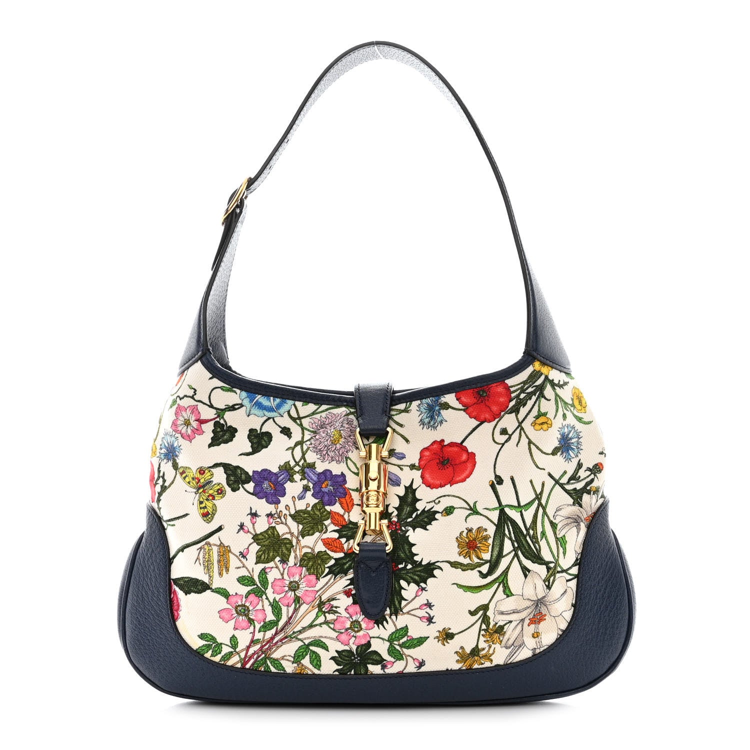 Gucci Canvas Flora Medium Jackie Hobo Blue Agata 1 of 12