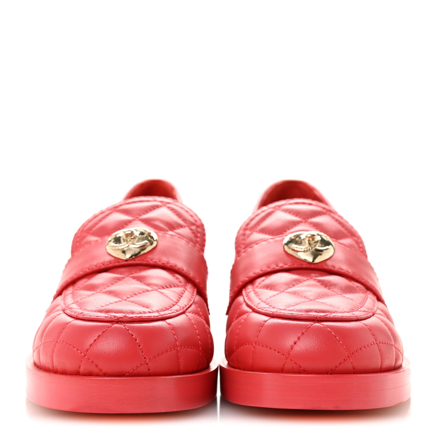 Lambskin Quilted CC Heart Loafers 38 Red