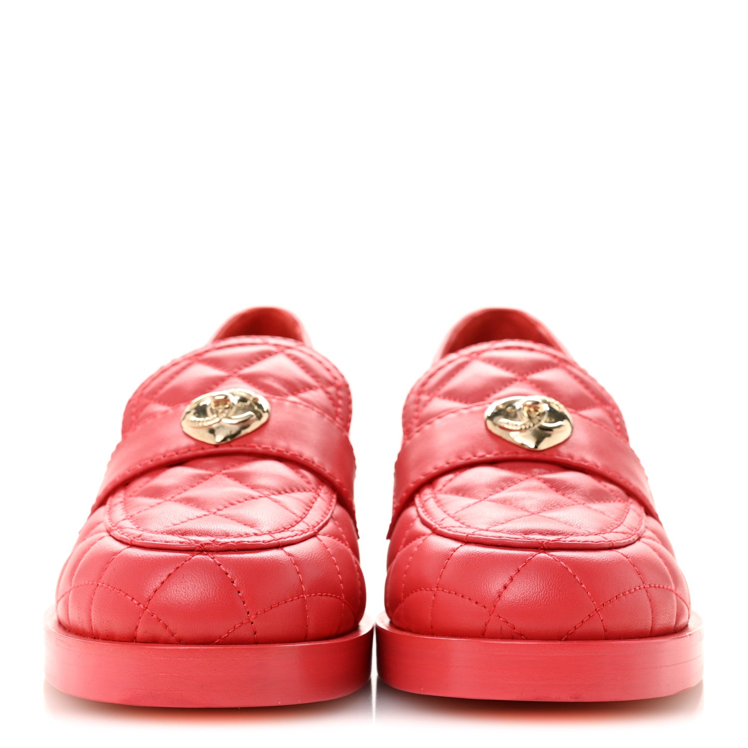 Chanel Lambskin Quilted CC Heart Loafers 38 Red 2 of 10