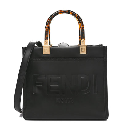 Fendi Vitello King Plexiglass Logo Embossed Small Fendi Sunshine Shopper Tote Black 1 of 10