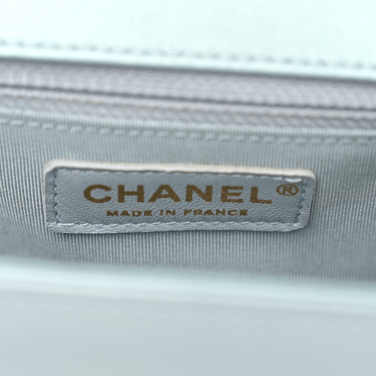 Iridescent Glazed Calfskin Quilted New Medium Boy Flap Light Blue