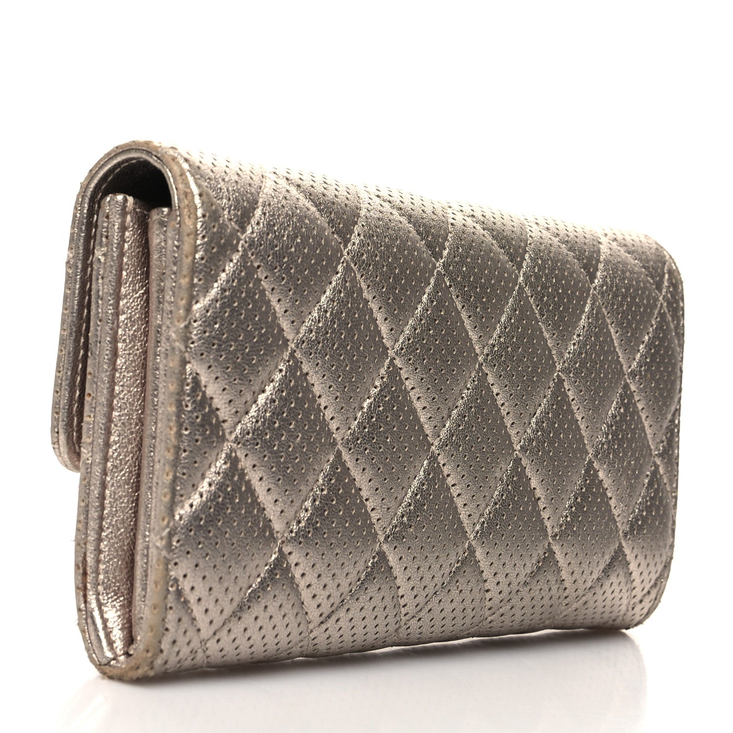 Chanel Metallic Perforated Lambskin Quilted Large Gusset Flap Wallet Light Pink 3 of 13