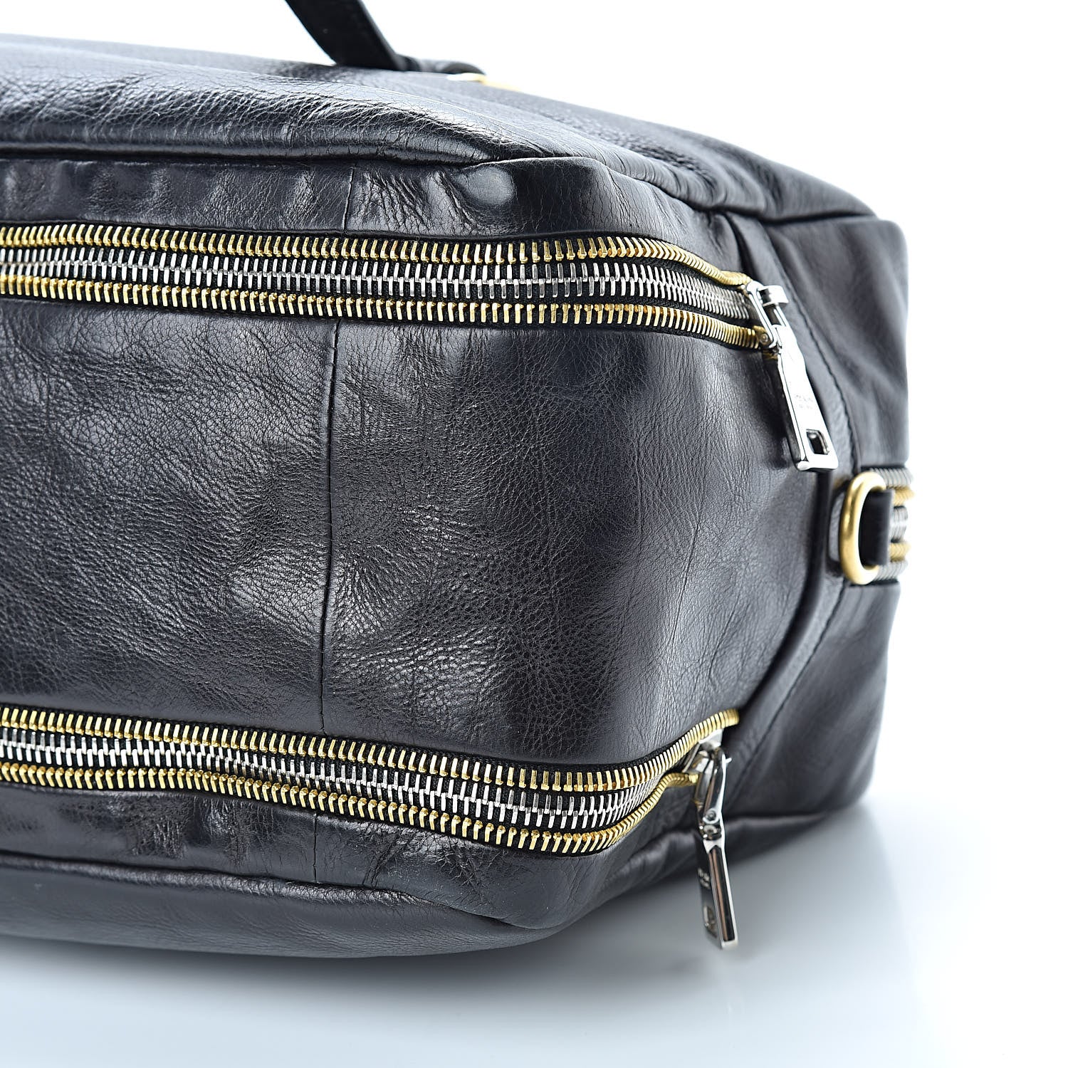 Prada Glace Calfskin Zippers Plaque Boston Black 10 of 12