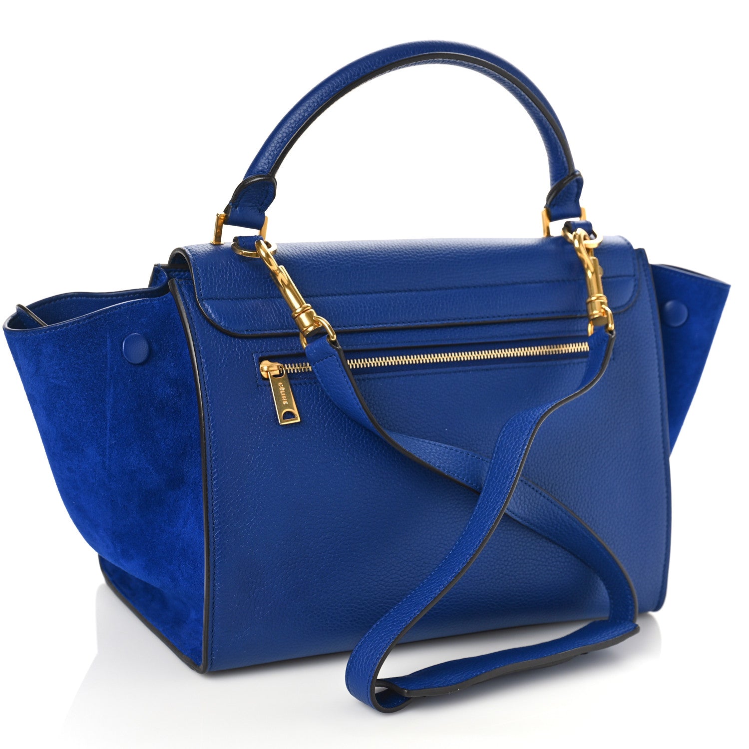 Celine Drummed Calfskin Suede Small Trapeze Indigo 3 of 9