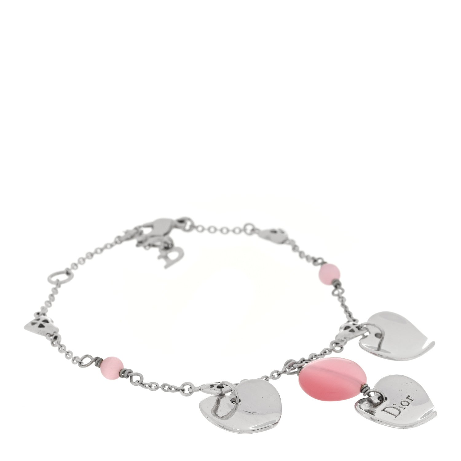 Christian Dior Metal Crystal Heart Charm Bracelet Silver Pink 1 of 4