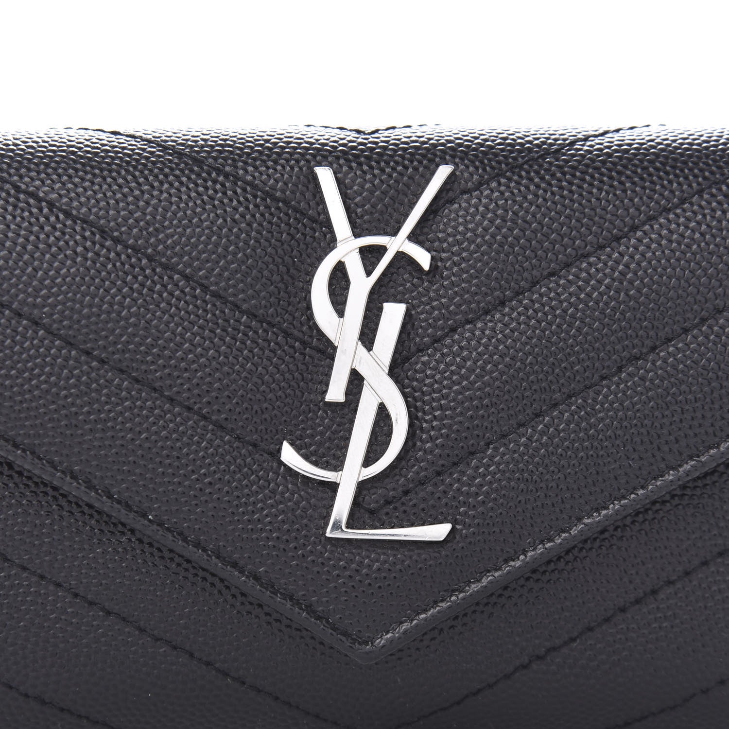 Saint Laurent Grain De Poudre Matelasse Chevron Small Monogram Envelope Wallet Black 9 of 10