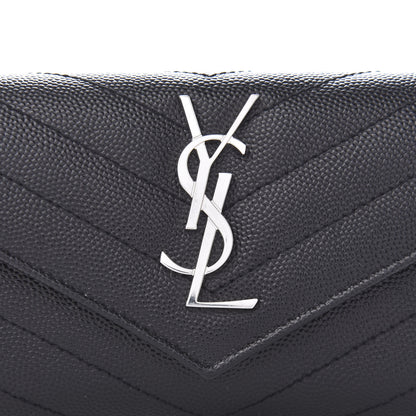 Saint Laurent Grain De Poudre Matelasse Chevron Small Monogram Envelope Wallet Black 9 of 10