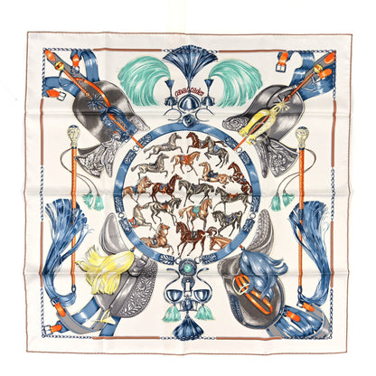 Hermes Silk Cavalcades Scarf 90 White Bleu Jean Vert 1 of 4