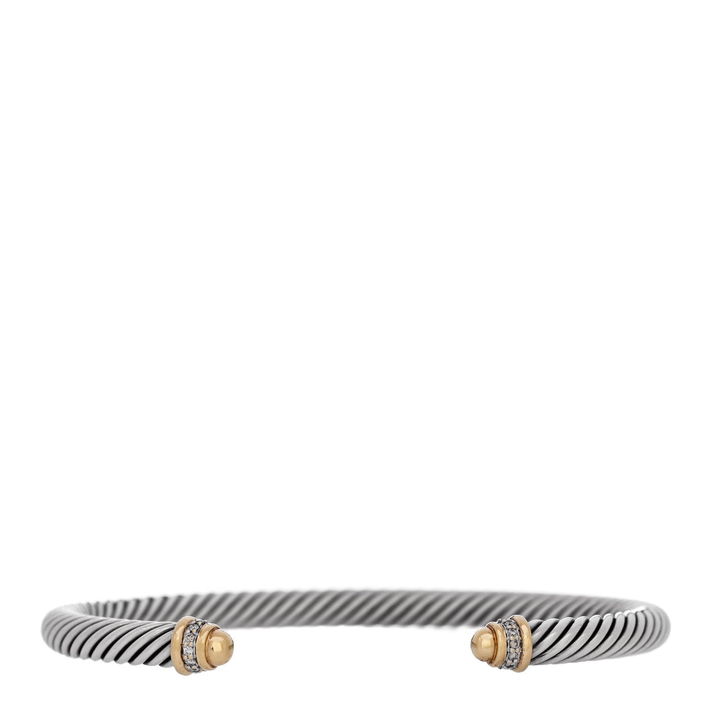 Sterling Silver 18K Yellow Gold Pave Diamond 5mm Cable Classics Bracelet
