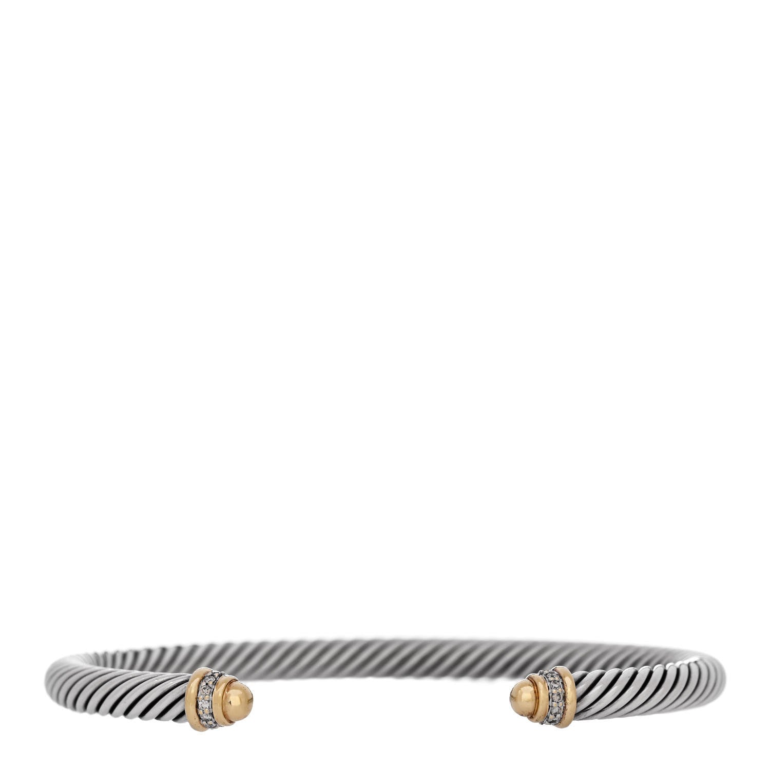 David Yurman Sterling Silver 18K Yellow Gold Pave Diamond 5mm Cable Classics Bracelet 1 of 3