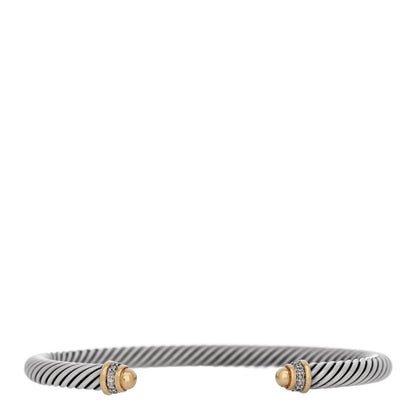 David Yurman Sterling Silver 18K Yellow Gold Pave Diamond 5mm Cable Classics Bracelet 1 of 3