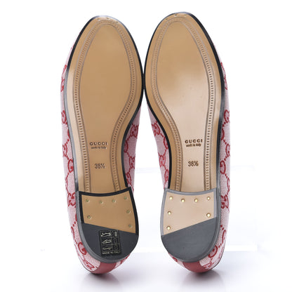 Gucci Canvas GG Monogram Horsebit Womens Jordaan Loafers 38.5 Gardenia Hibiscus Red 5 of 8