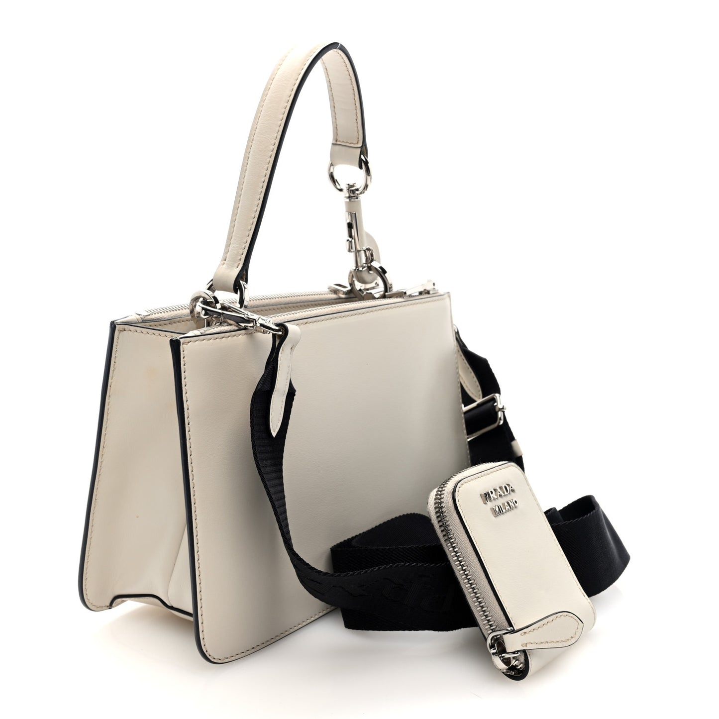 Brushed Calfskin Double Zip Crossbody White