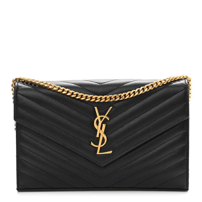Saint Laurent Grain De Poudre Matelasse Chevron Monogram Chain Wallet Black 1 of 12