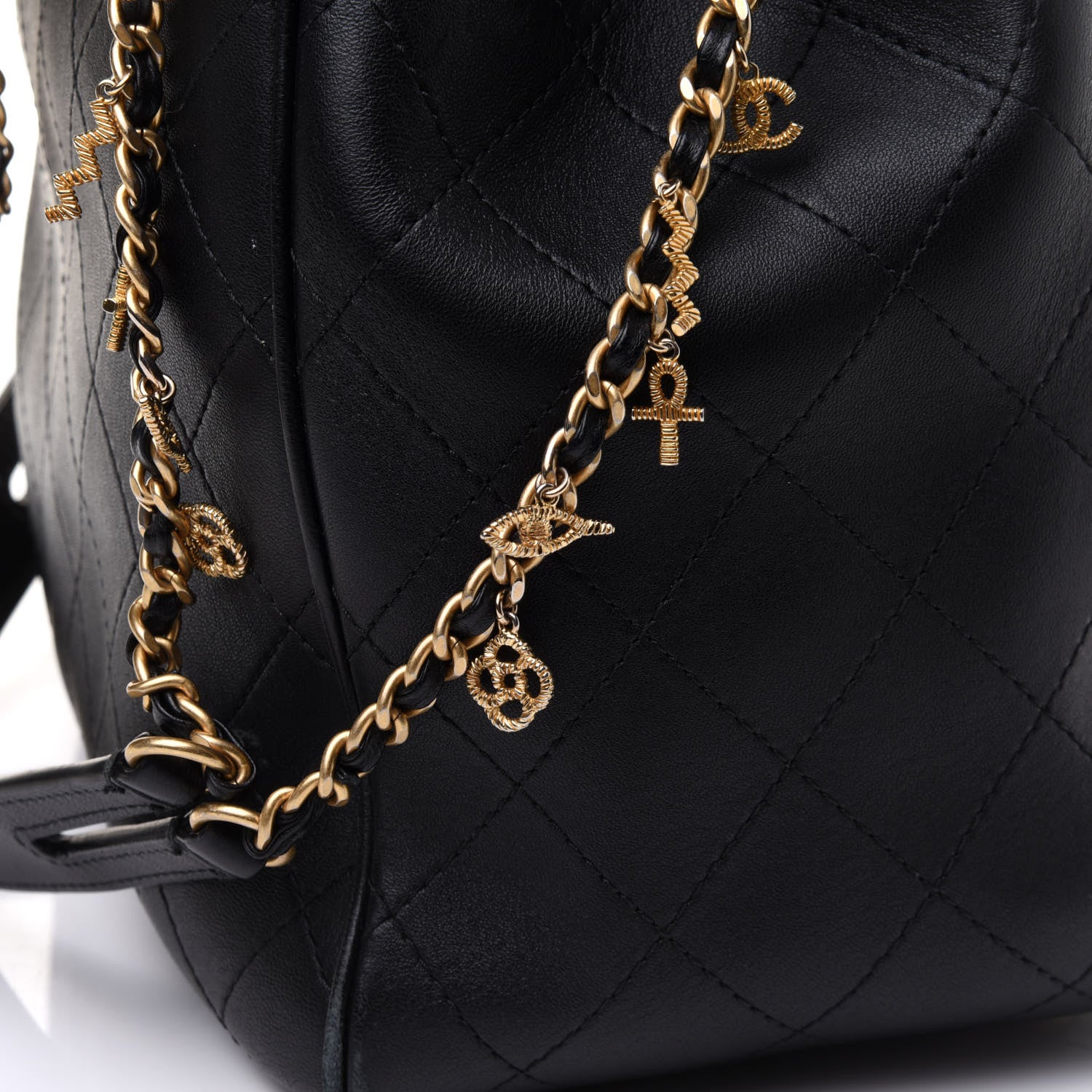 Chanel Calfskin Stitched Egyptian Amulet Drawstring Bag Black 10 of 17