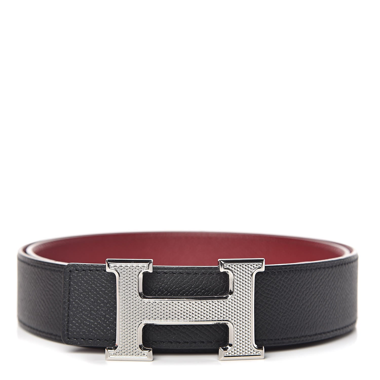 Hermes Epsom 32mm Guilloche H Belt 90 Black Rouge Grenat 1 of 7