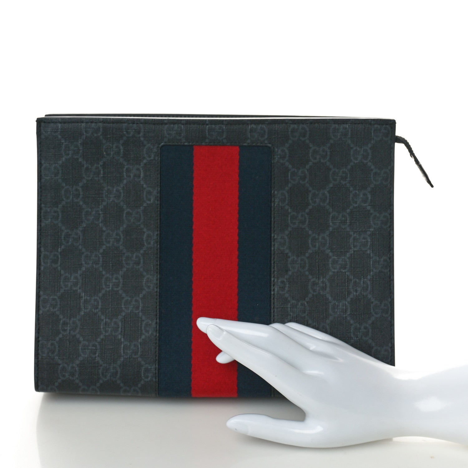 Gucci GG Supreme Monogram Selleria Calfskin Web New Web Cosmetic Case Black 2 of 9