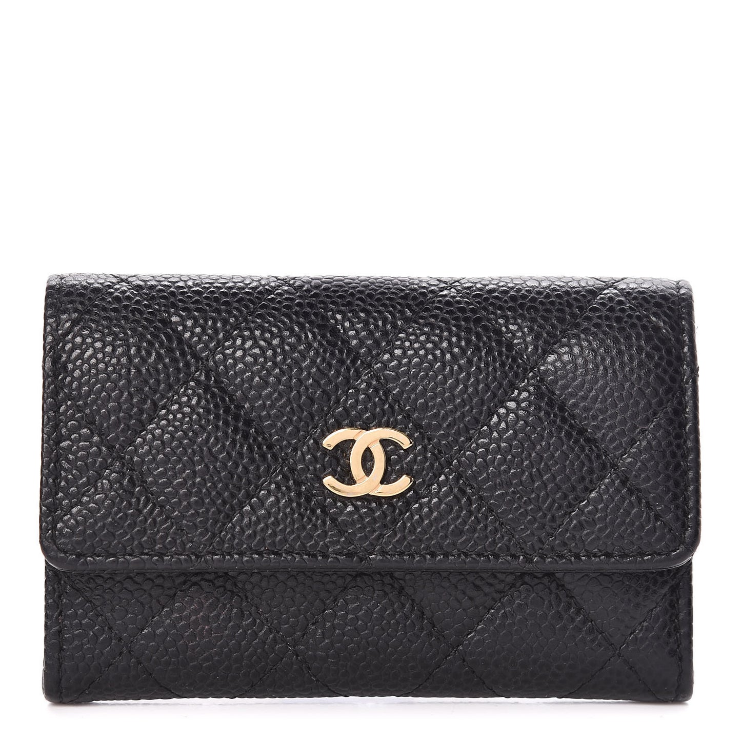 Caviar Quilted Flap Card Holder Black