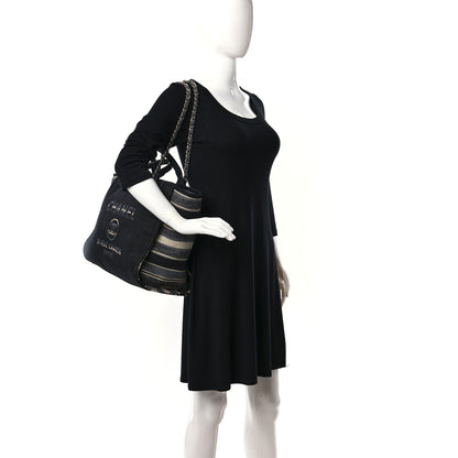 Chanel Striped Canvas Medium Deauville Tote Grey Black 2 of 14