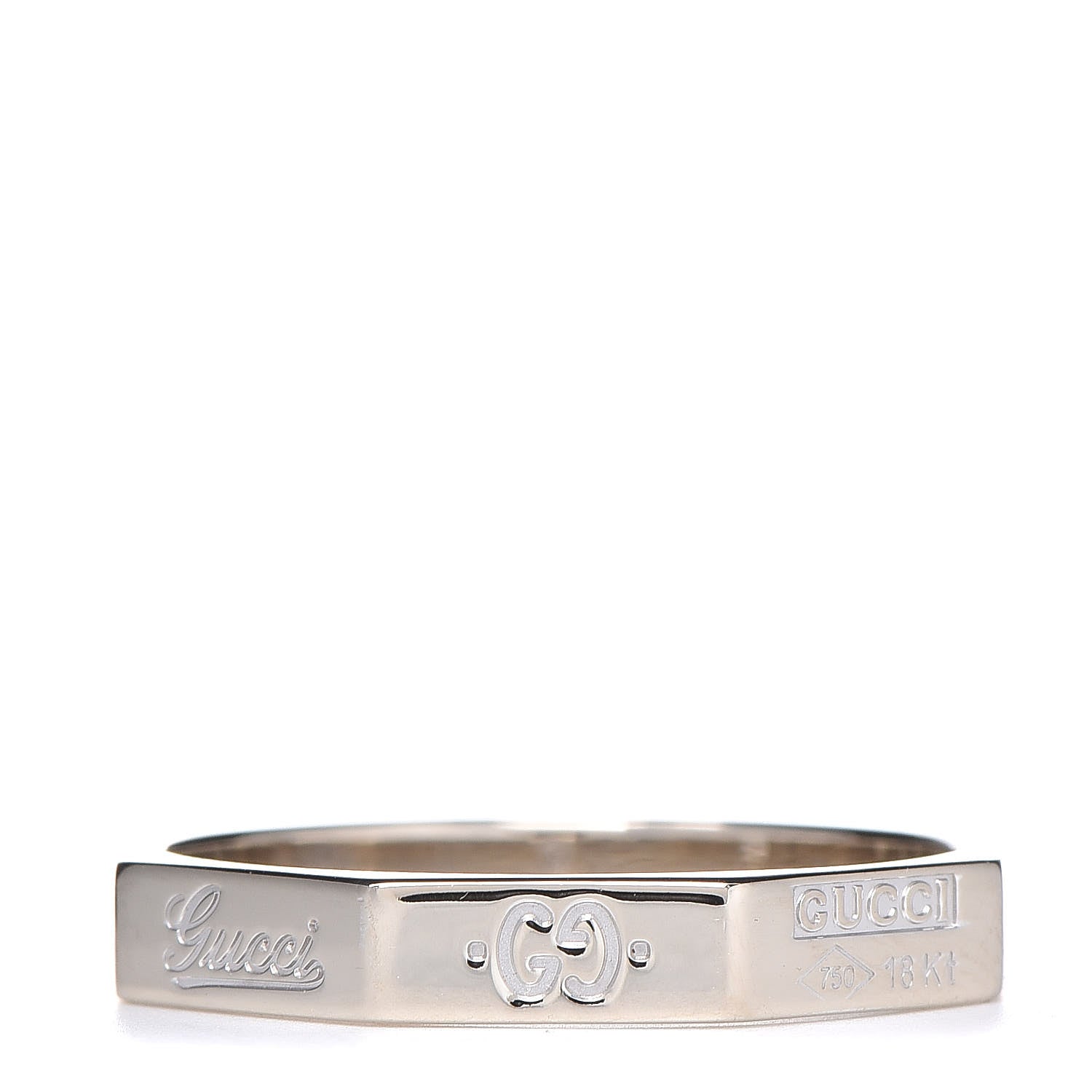 Gucci 18K White Gold Octagon Logo Band Ring 59 8.75 1 of 6