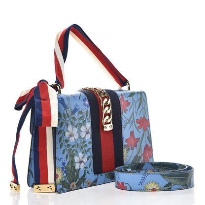Gucci Shangai Calfskin Web New Flora Small Sylvie Shoulder Bag Azure 3 of 7