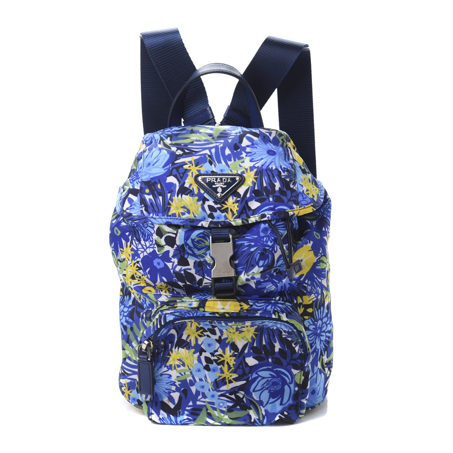 Prada Nylon Saffiano Floral Print Single Buckle Backpack Bluette Dis Primule 1 of 11