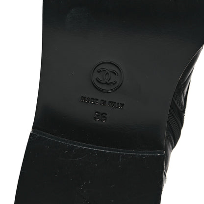 Chanel Lambskin Patent Calfskin Quilted Logo Lace Up Combat Boots 36 Black 6 of 9