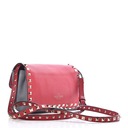 Valentino Garavani Vitello Colorblock Mini Rockstud Flap Saddle Crossbody Bag Deep Rose Green Grey Scarlet 3 of 15