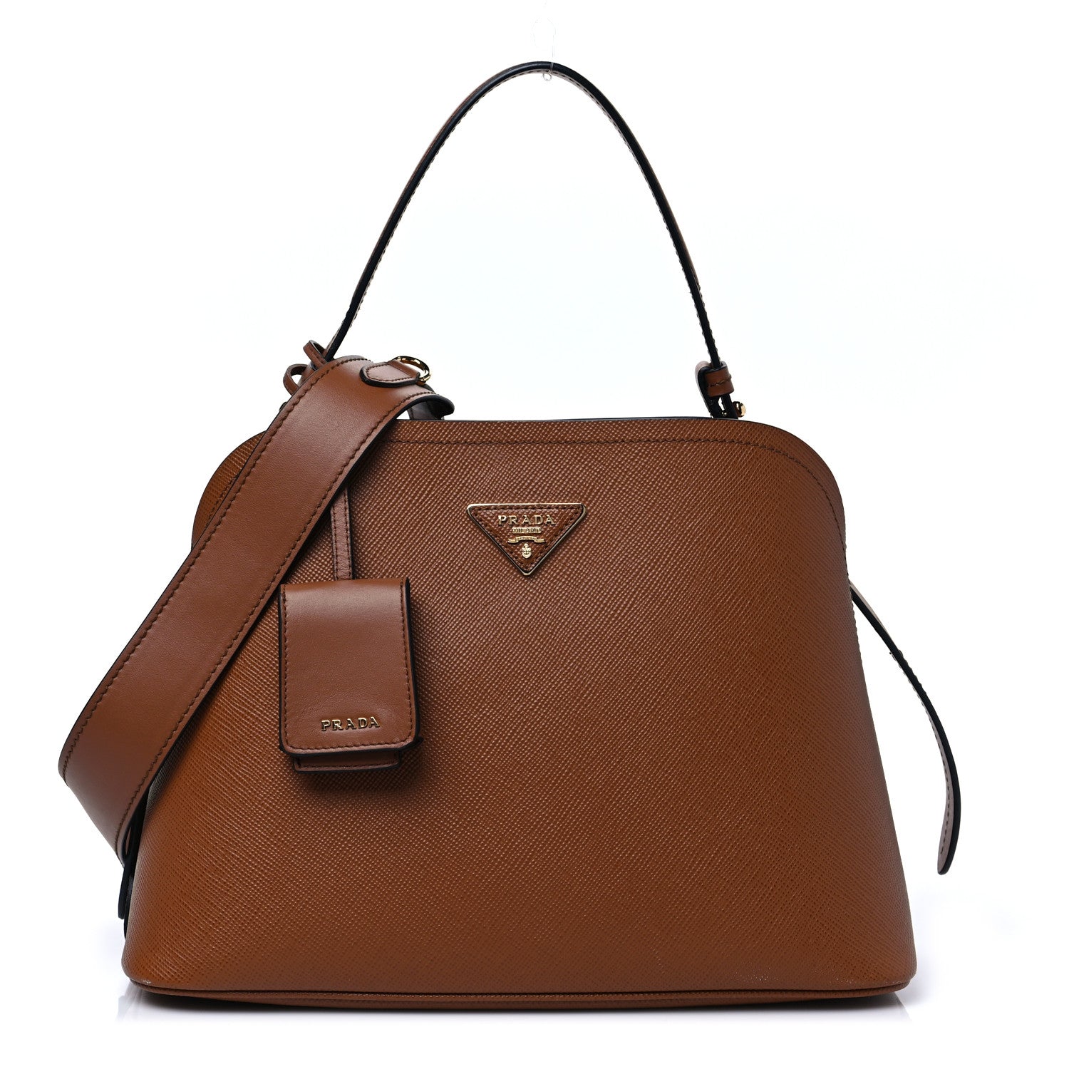 Prada Saffiano Cuir Calfskin Matinee Tote Cognac Black 2 of 14