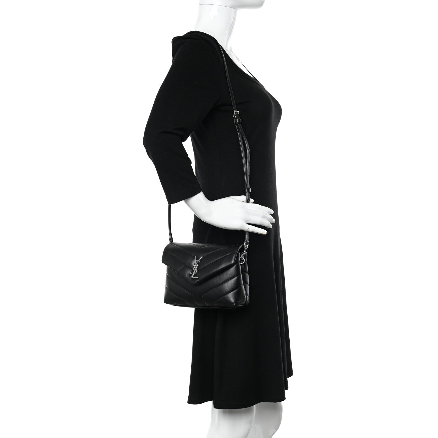 Saint Laurent Calfskin Y Quilted Monogram Toy Loulou Crossbody Bag Black 2 of 11