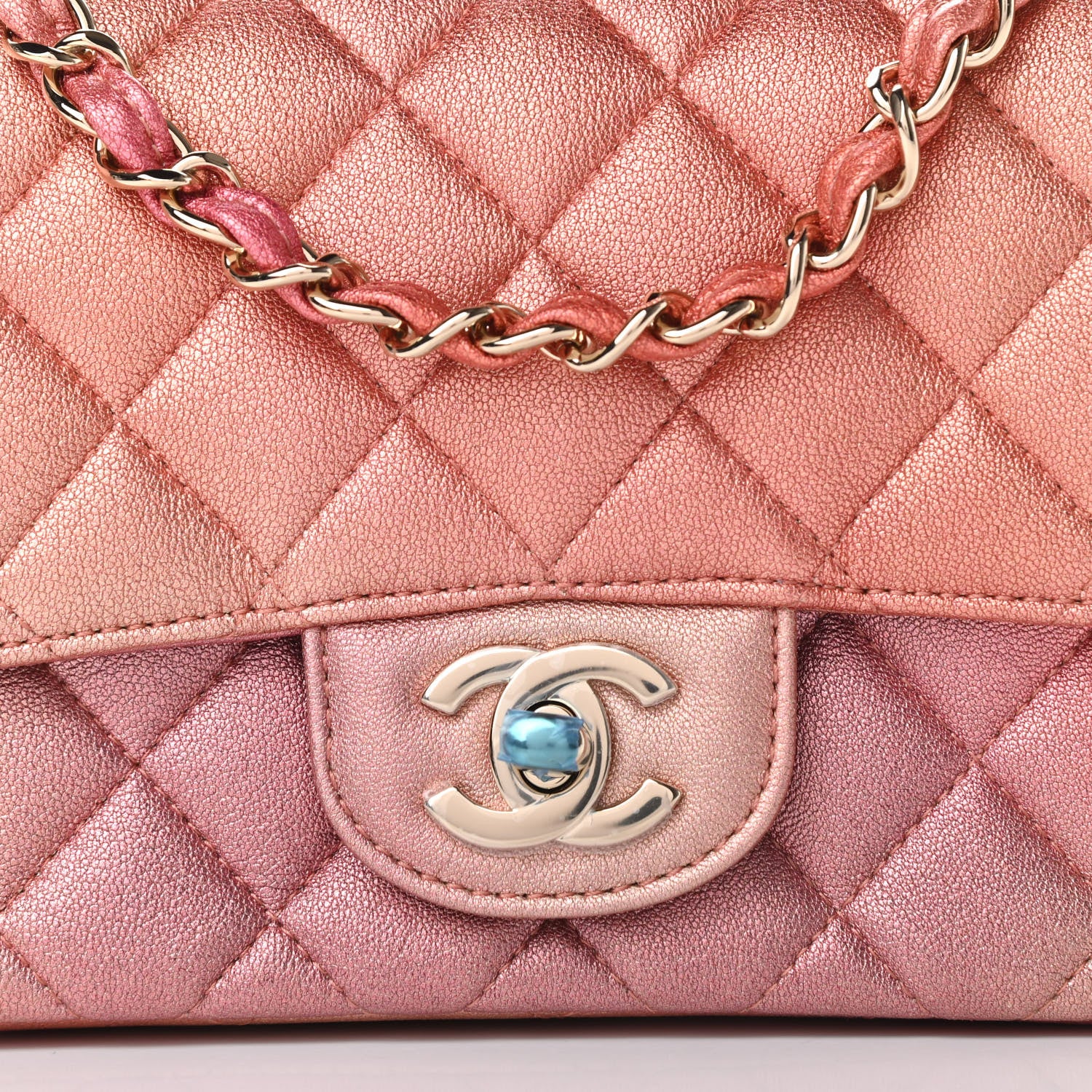 Chanel Metallic Lambskin Quilted Ombre Mini Square Flap Pink 8 of 11