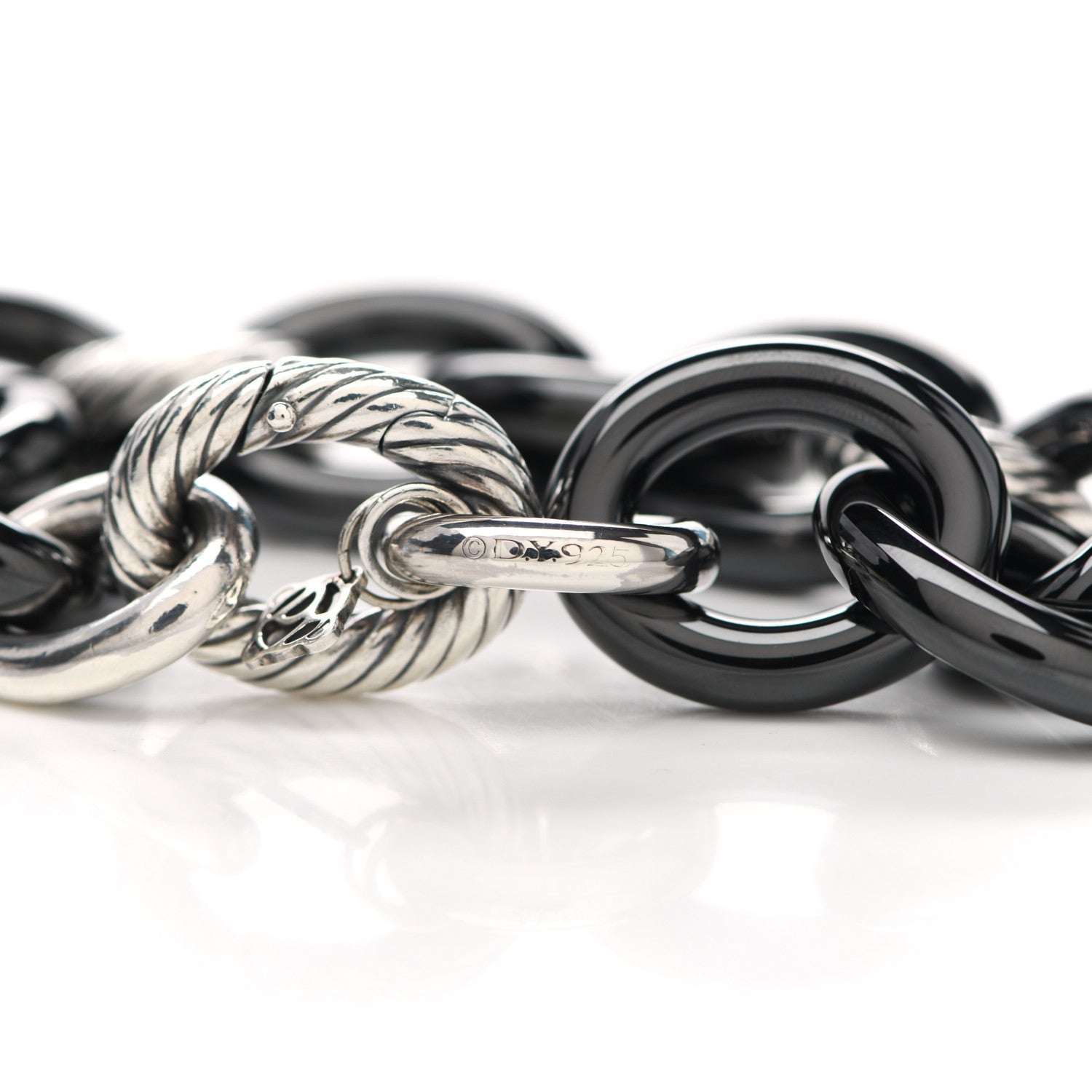 David Yurman Sterling Silver Black Ceramic 17mm Extra Large Oval Link Bracelet 3 of 3