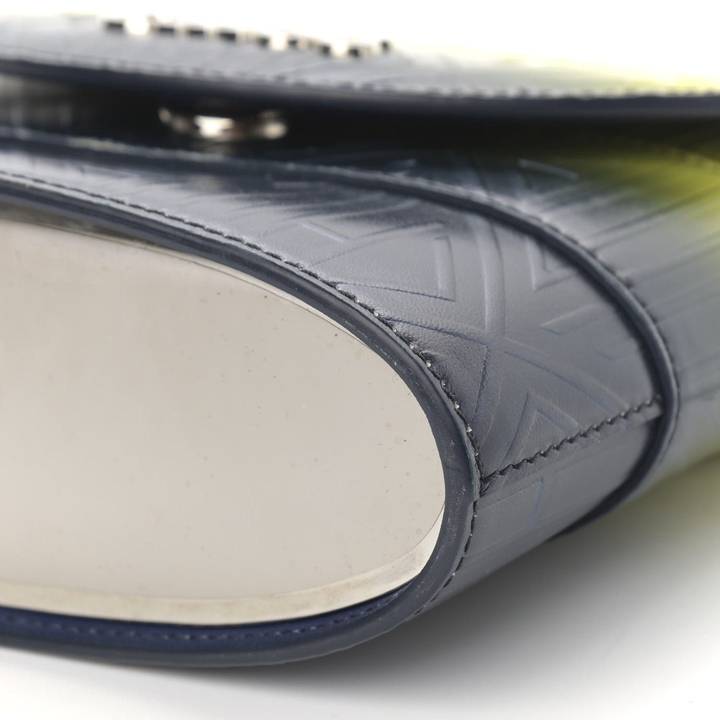 Calfskin Embossed Small Aby Lock Yellow Navy Blue