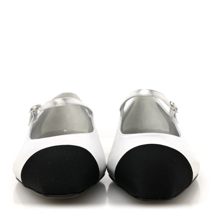 Chanel Laminated Calfskin Grosgrain Mary Janes Flats 40 Silver Black 3 of 9