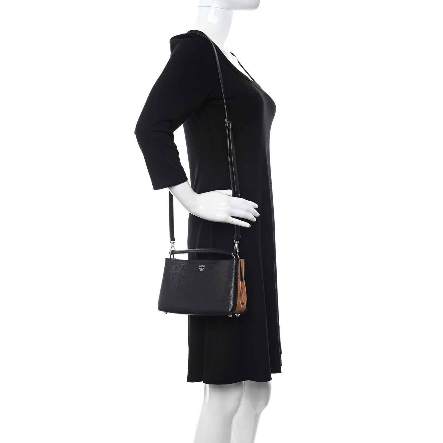 Grained Calfskin Visetos Top Handle Crossbody Cognac Black