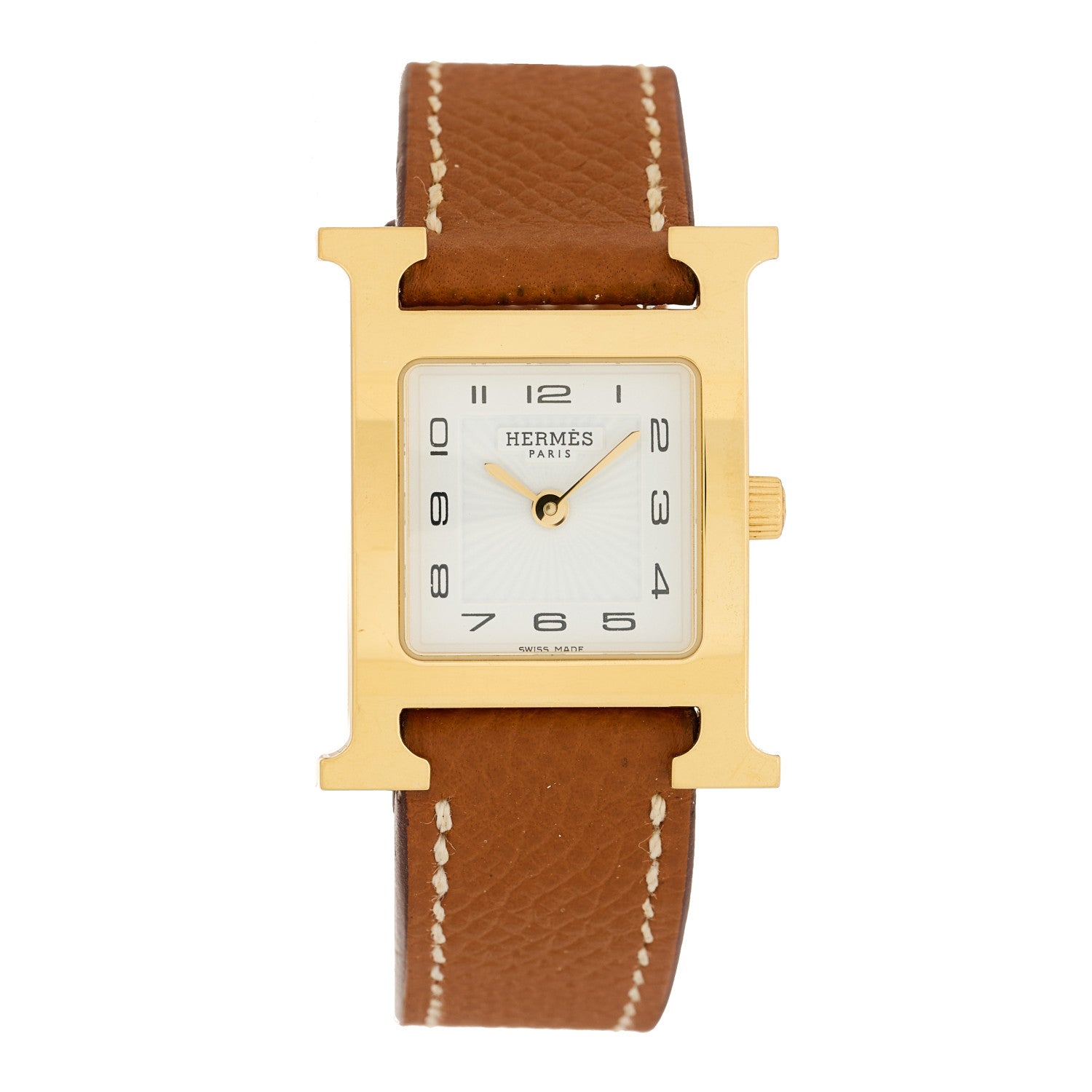 Hermes Stainless Steel Epsom 21mm Heure H Hour Quartz Watch Gold 1 of 4