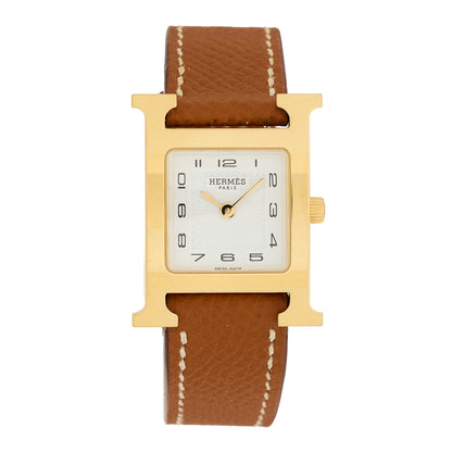 Hermes Stainless Steel Epsom 21mm Heure H Hour Quartz Watch Gold 1 of 4