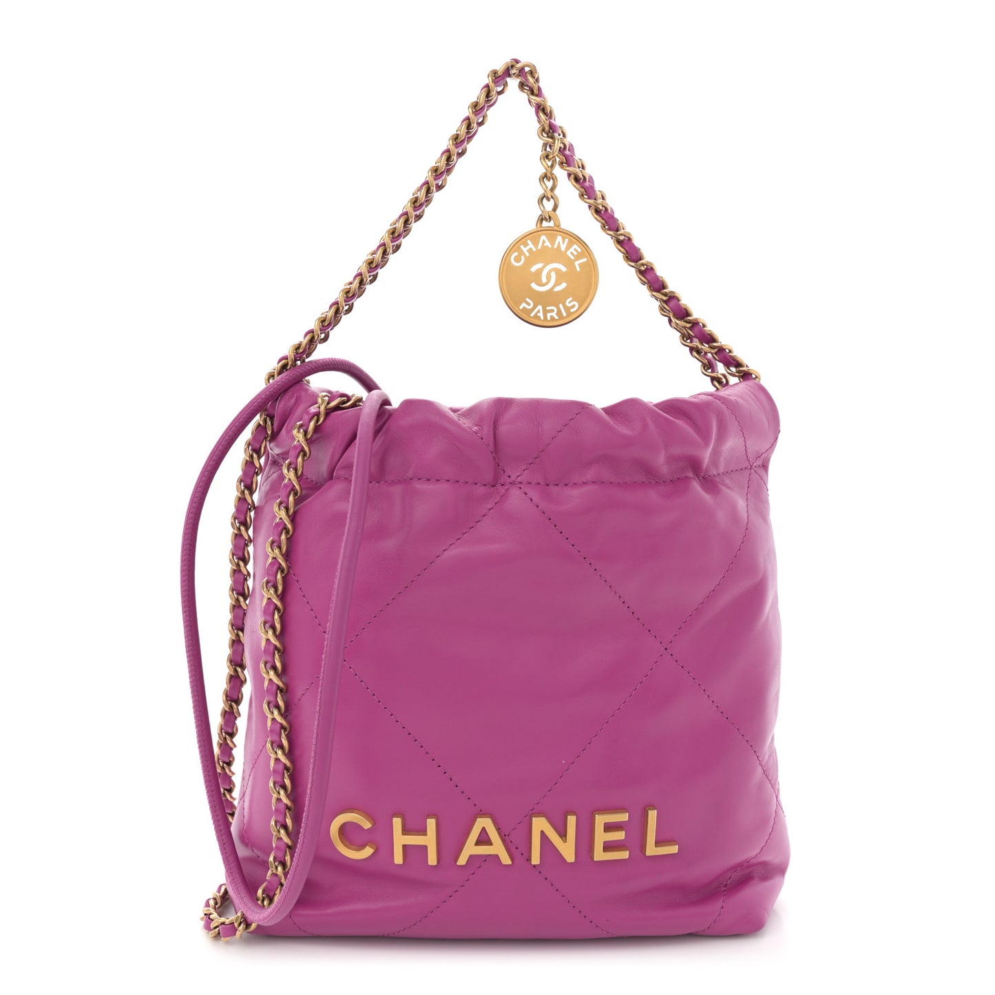 Shiny Calfskin Quilted Mini Chanel 22 Purple