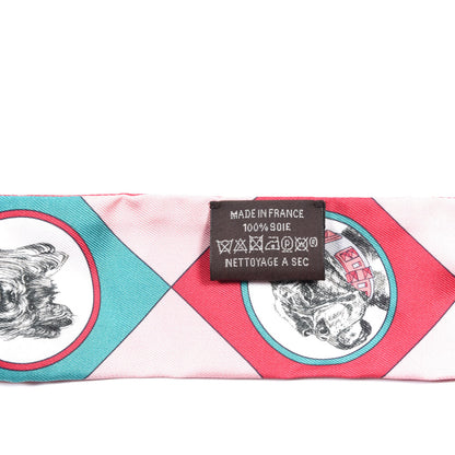 Hermes Silk Colliers Et Chiens Twilly Framboise Vert Rose 2 of 6