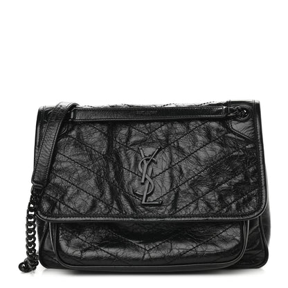 Saint Laurent Crinkled Calfskin Matelasse Monogram Medium Niki Chain Satchel Black 1 of 9