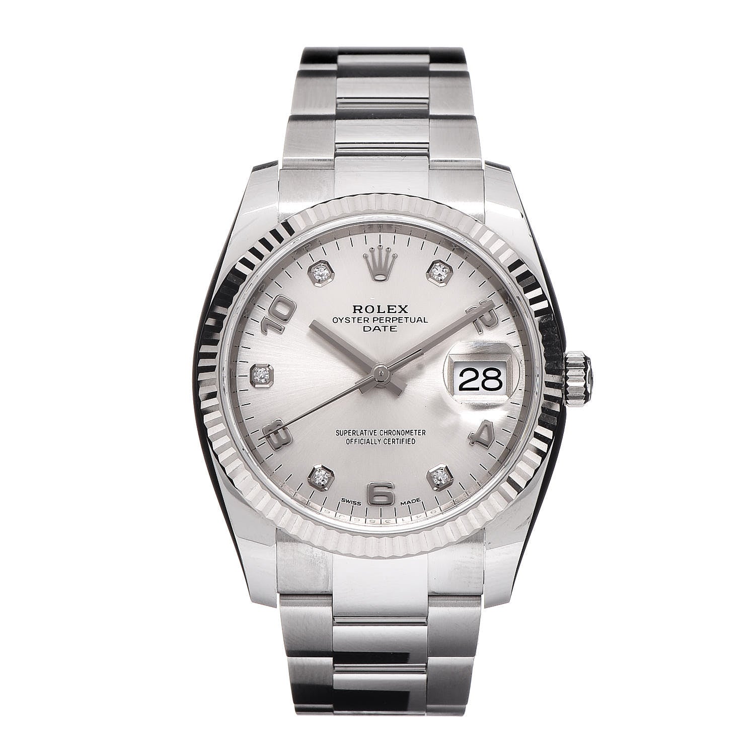 Rolex Stainless Steel 18K White Gold Diamond 34mm Oyster Perpetual Date Watch Silver 115234 1 of 8