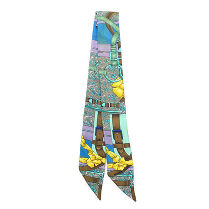 Hermes Silk Grand Manege Fleuri Twilly Cobalt Turquoise Jaune Vif 2 of 4