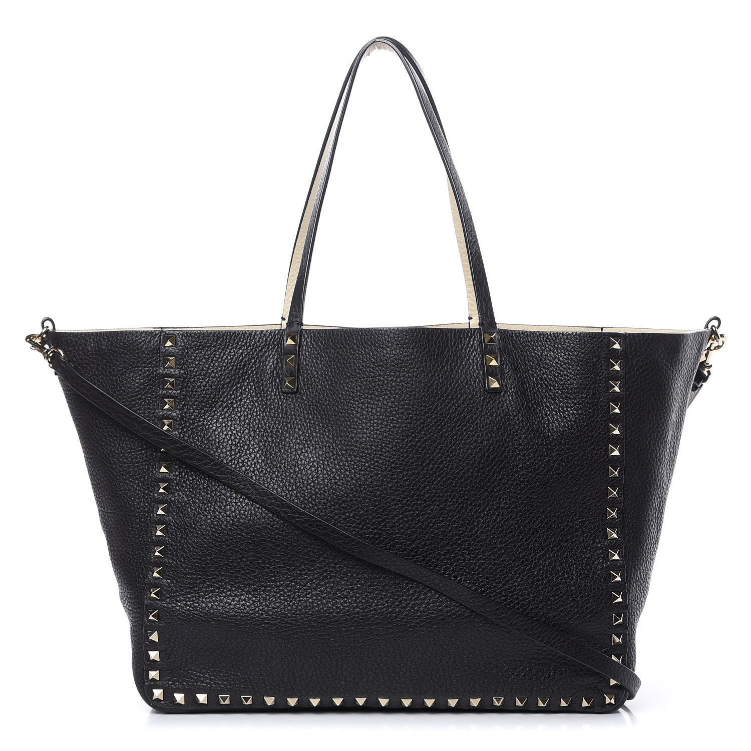 Valentino Garavani Grained Calfskin Medium Rockstud Reversible Tote Black Ivory 1 of 14