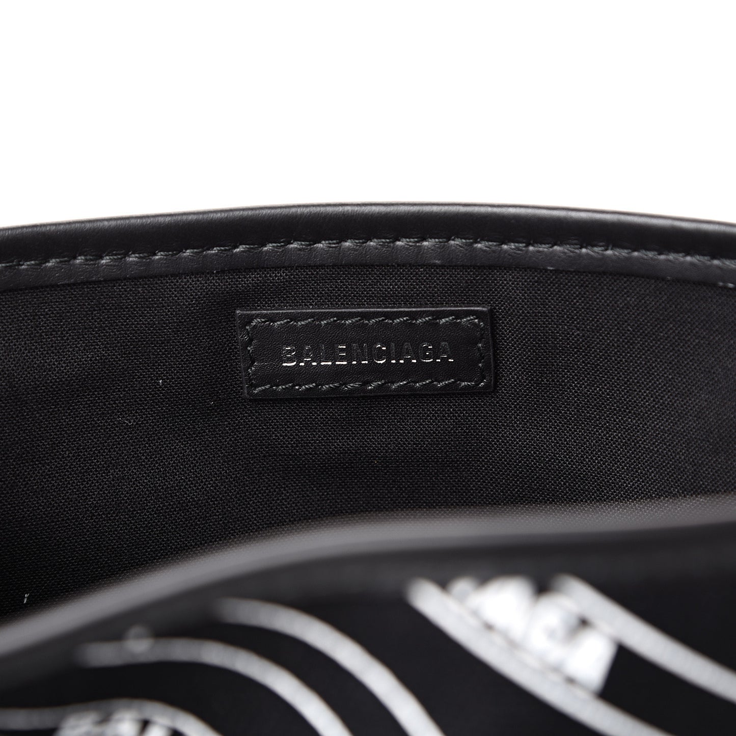 Cotton Canvas Calfskin Logo Print Navy Cabas XS Black White