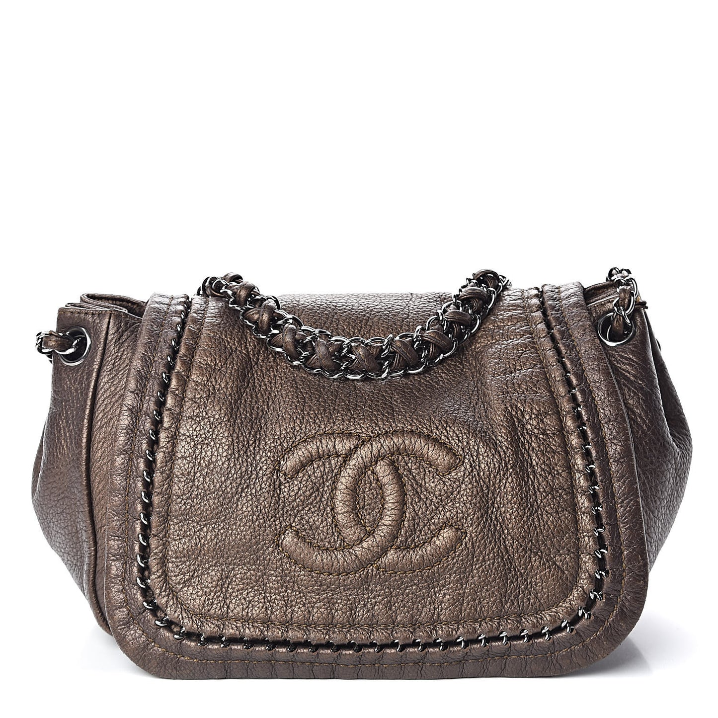Metallic Deerskin Luxe Ligne Flap Bronze