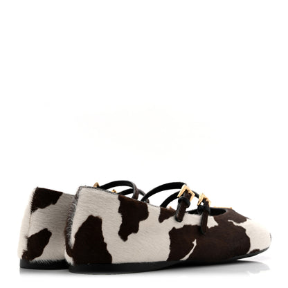 Prada Calf Hair Cow Print Ballerina Flats 41 White Moro 5 of 10
