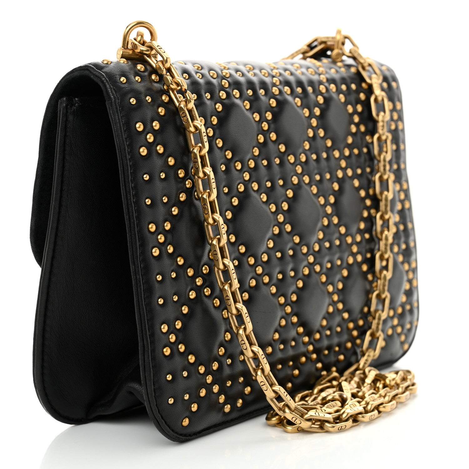 Christian Dior Lambskin Cannage Studded Large Dioraddict Flap Bag Black 3 of 11