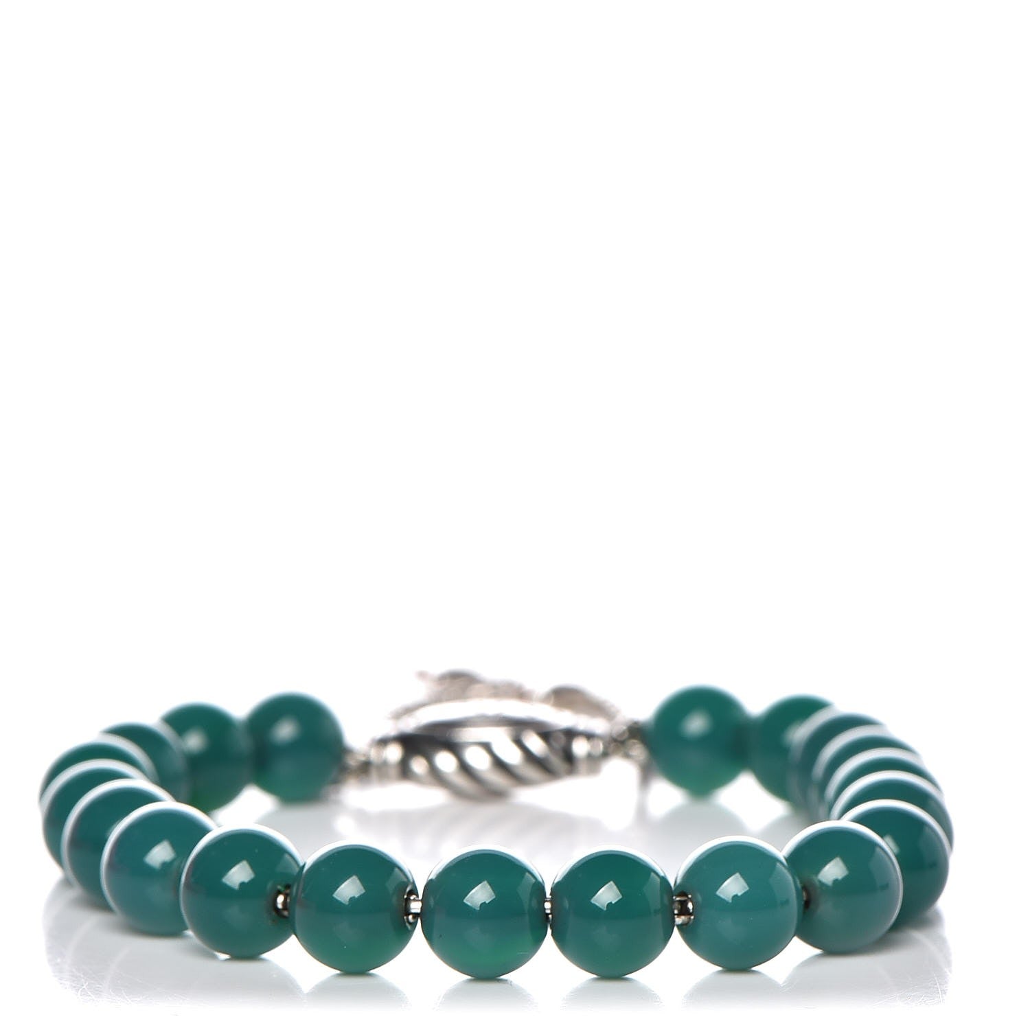 David Yurman Sterling Silver Green Onyx 8mm Spiritual Beads Bracelet 3 of 4